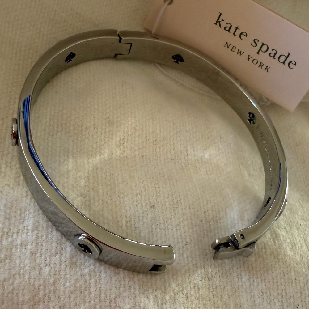Kate Spade Shiny studded Silver hinged bangle Bracelet - Picture 5 of 11